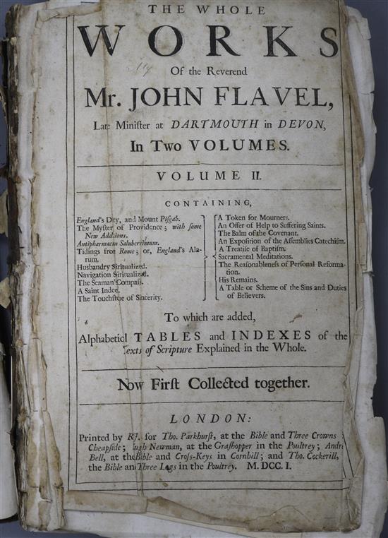 Flavel, John - The Works, folio, vol 2 only, calf, covers detached, spine ragged, London 1701